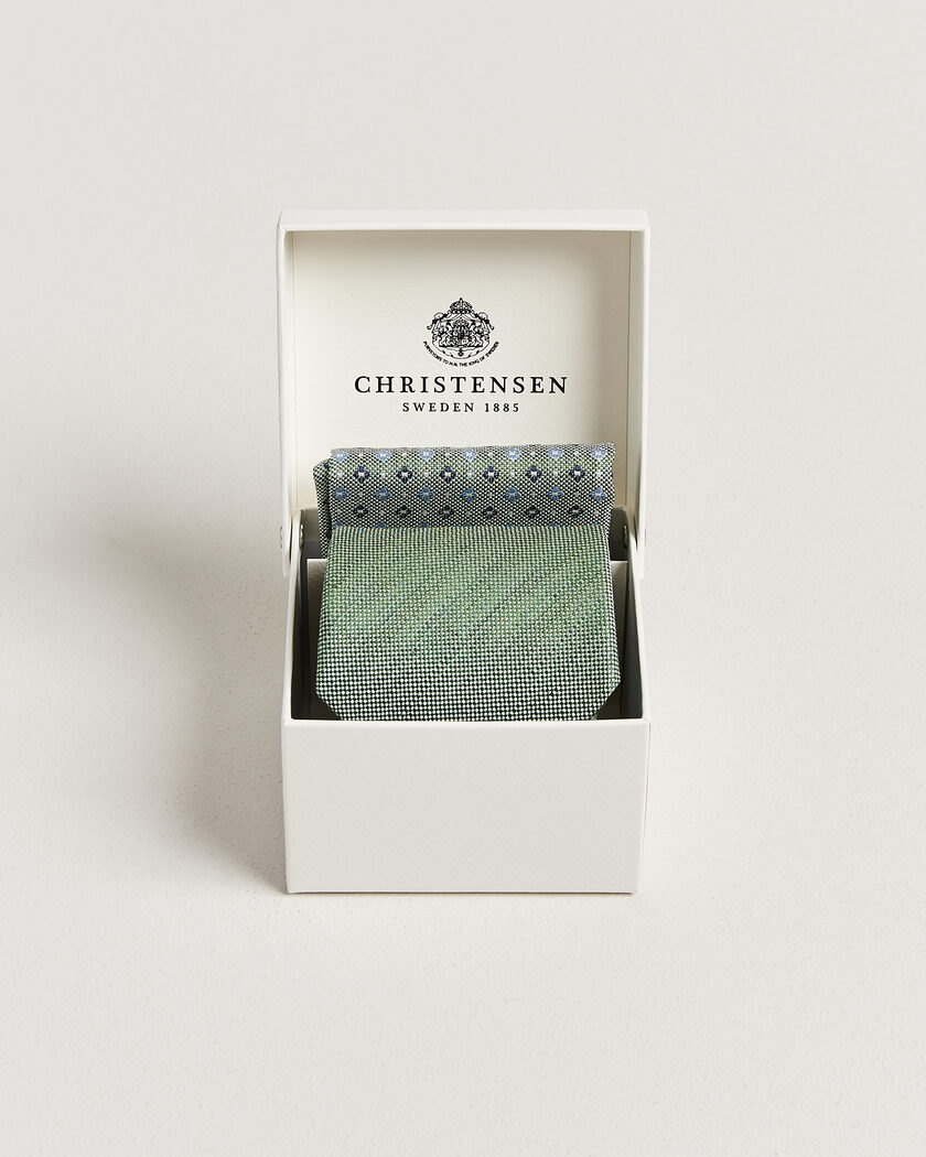 Amanda Christensen Box Set Printed Silk 8cm Tie With Pocket Square Green – Grün