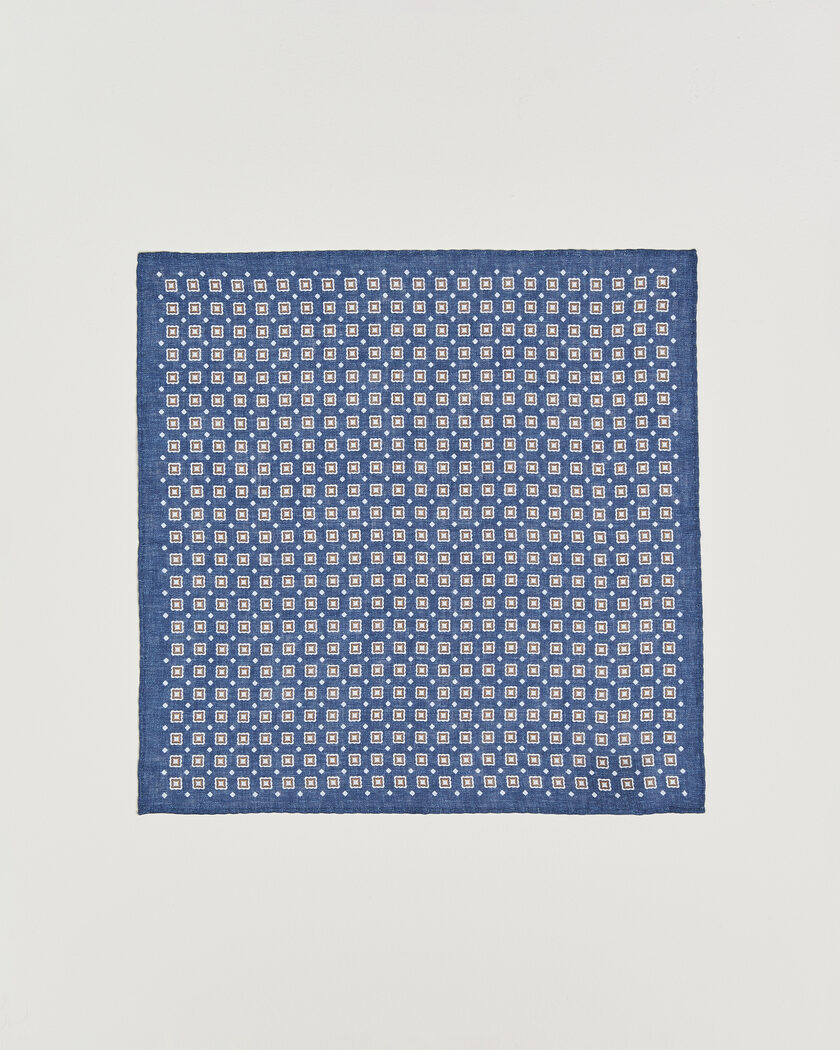 Amanda Christensen Linen Medallion Pocket Square Navy – Blau