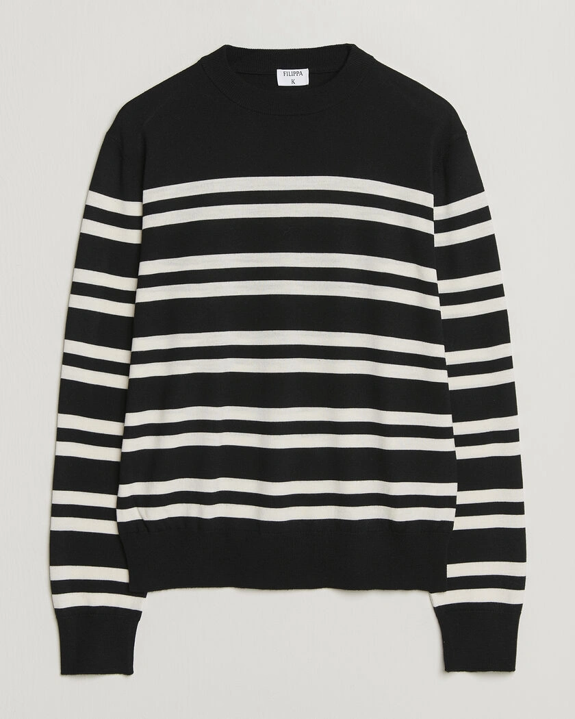 Filippa K Merino Knitted Striped Sweater Black/White – Schwarz