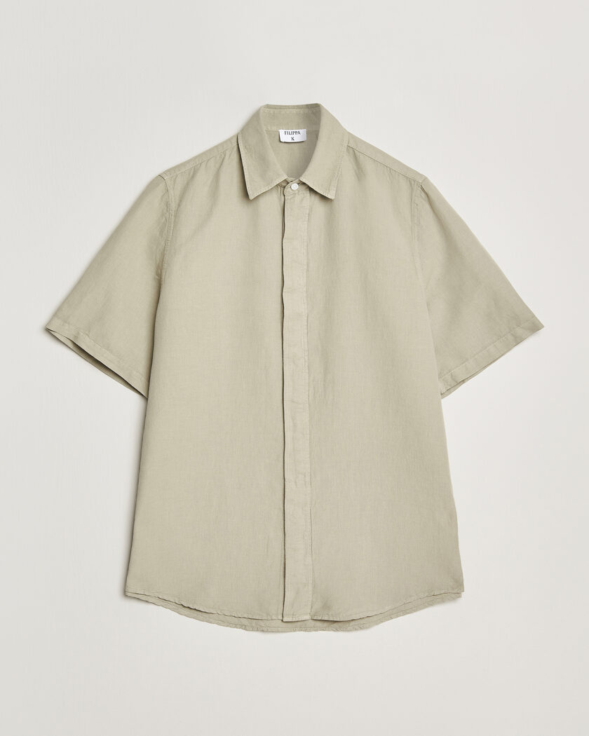 Filippa K Cotton/Linen Short Sleeve Shirt Light Green – Grün