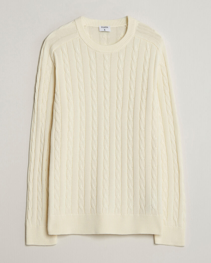 Filippa K Cotton Cable Crew Neck Sweater Calico White – Weiß