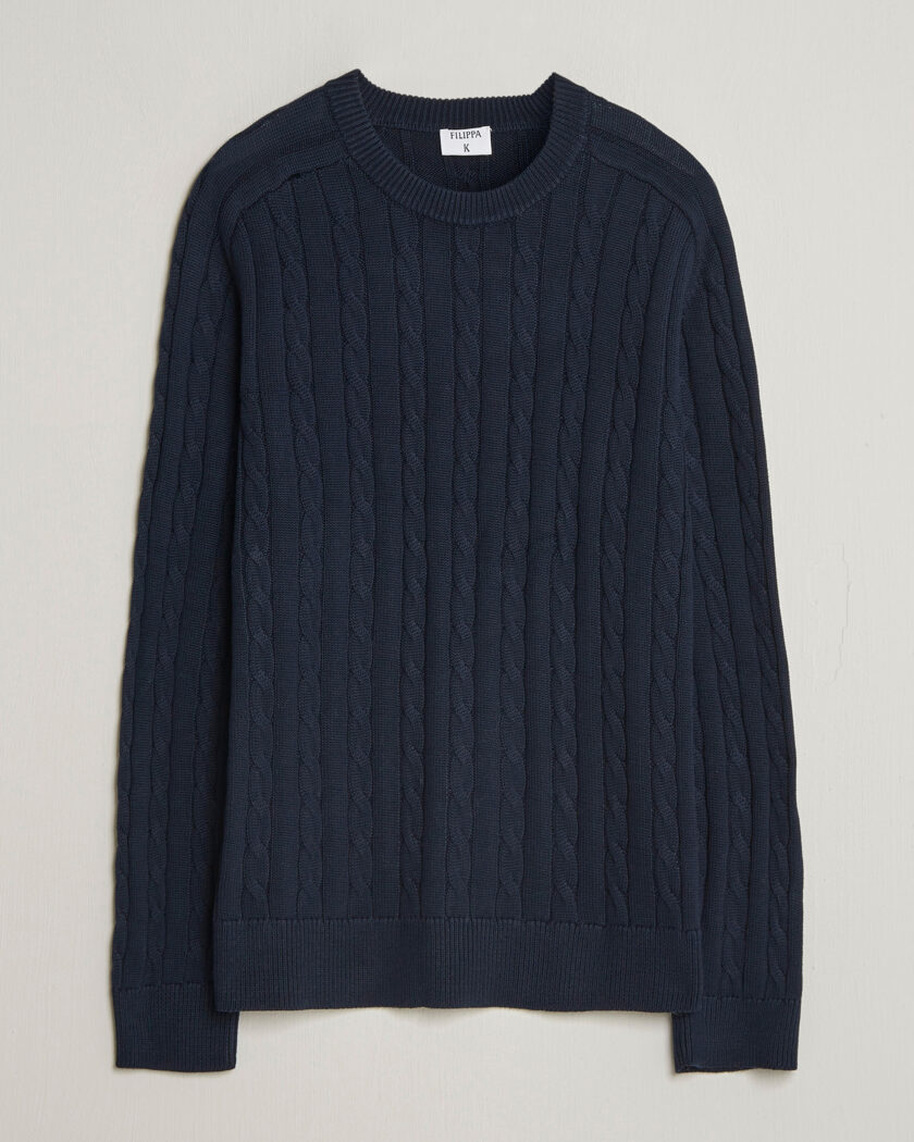 Filippa K Cotton Cable Crew Neck Sweater Navy – Blau
