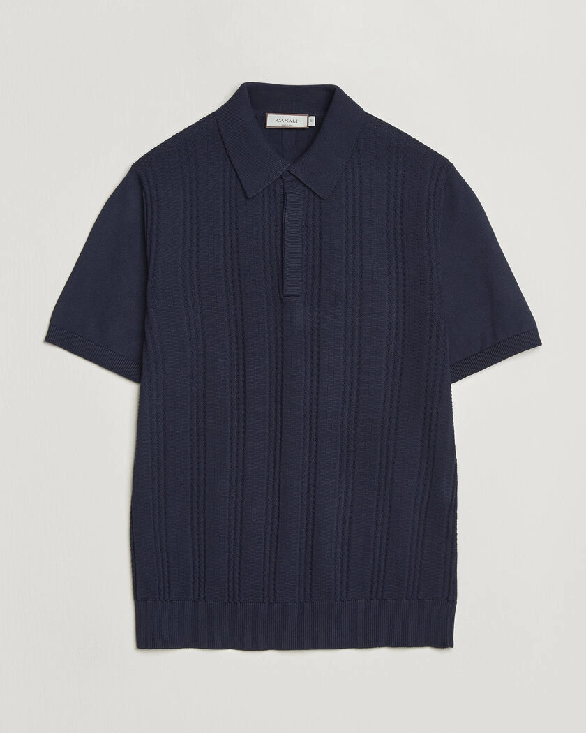 Canali Jacquard Short Sleeve Polo Navy – Blau