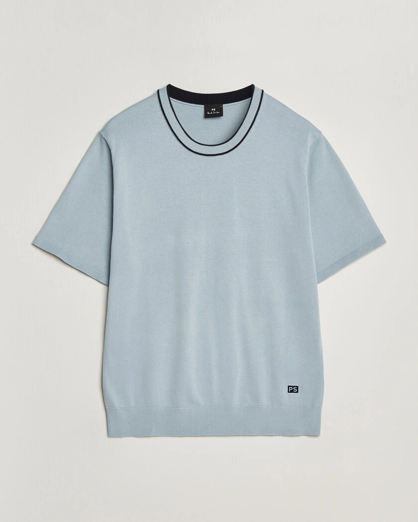 PS Paul Smith Cotton Knitted T-Shirt Light Blue – Blau