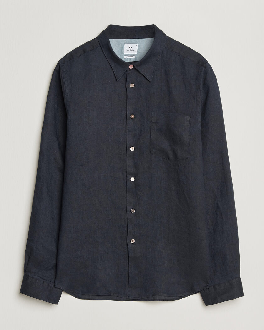 PS Paul Smith Tailored Fit Linen Shirt Navy – Blau