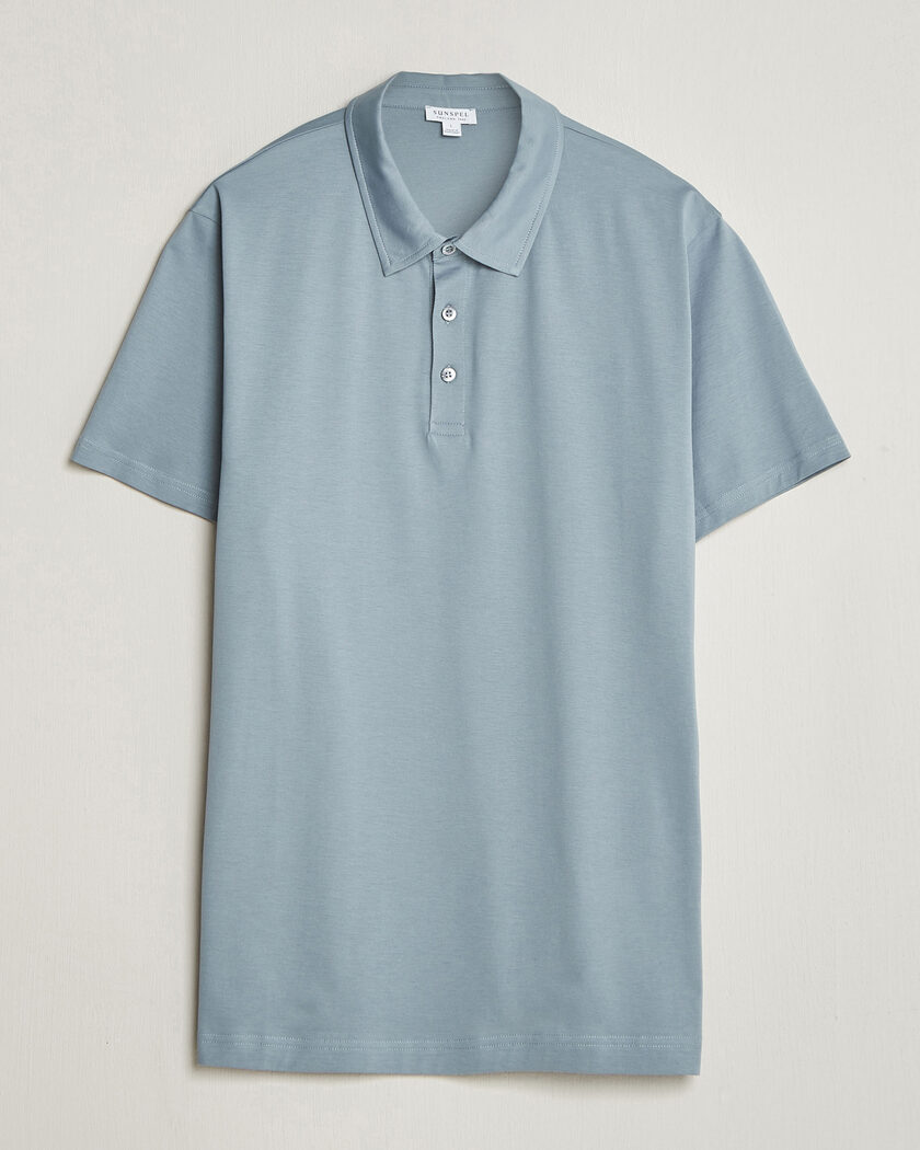 Sunspel Cotton Jersey Polo Stone Blue – Blau
