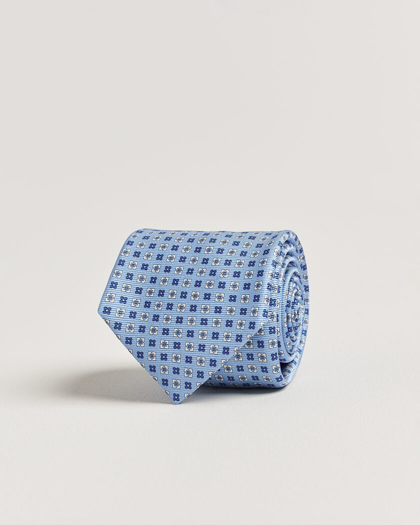 Kiton Printed Flower Silk Tie Light Blue – Blau
