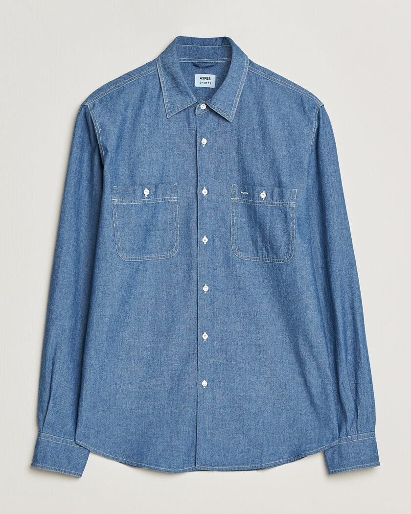 Aspesi Chambray Work Shirt Medium Blue – Blau