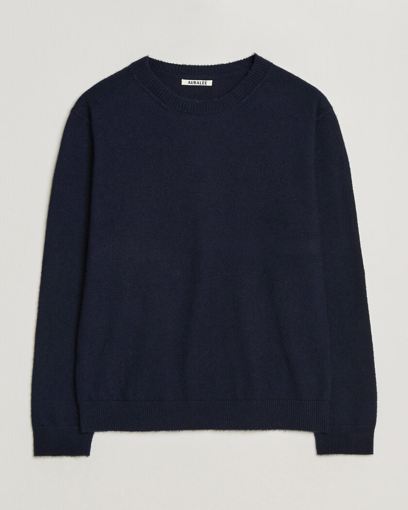 Auralee Brushed Cashmere/Cotton Crew Neck Navy – Blau