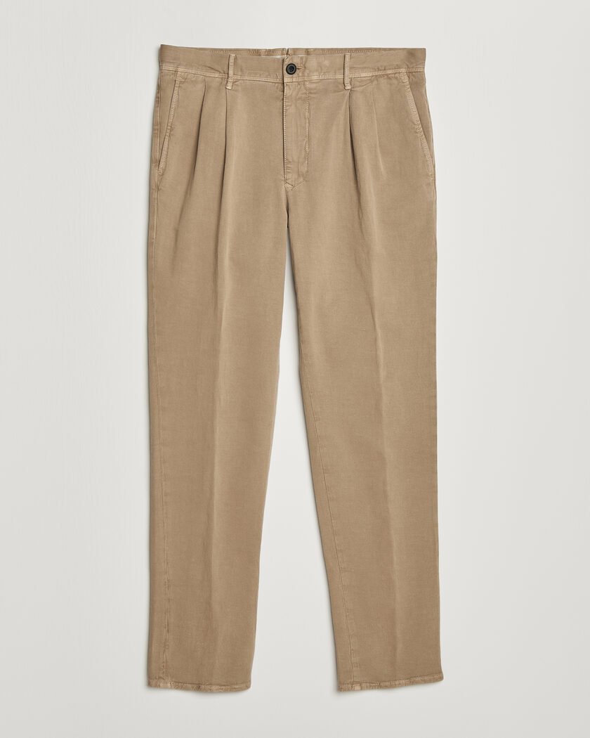 Incotex Tapered Fit Pleated Linen Slacks Brown – Braun