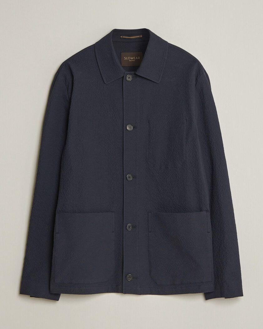 Incotex Seersucker Cotton/Silk Chore Jacket Navy – Blau