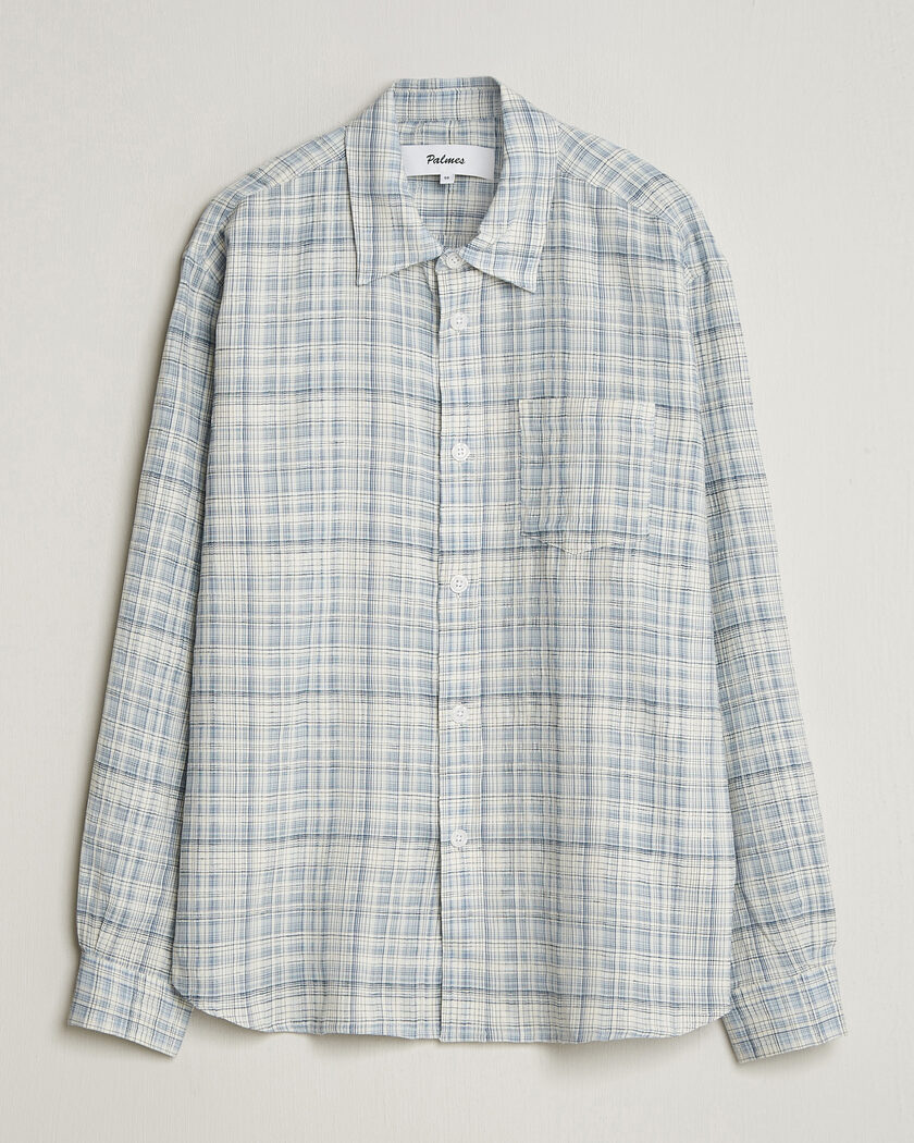 Palmes Cotton/Linen Shirt Light Blue Check – Blau
