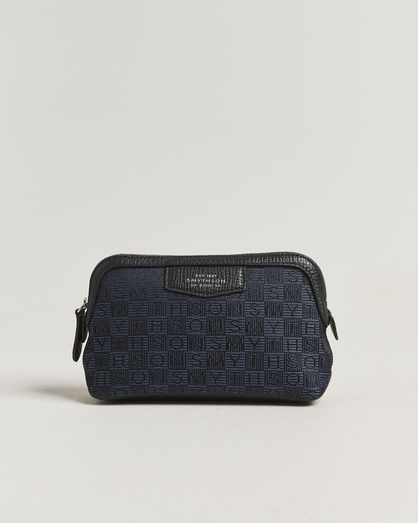 Smythson Canvas Stamp Small Travel Pouch Navy – Blau