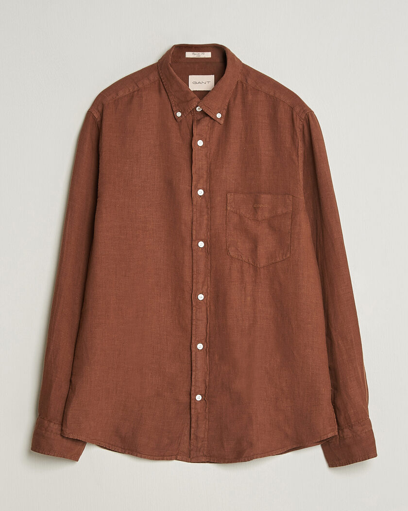 Gant Regular Fit Garment Dyed Linen Shirt Mahogany Brown – Braun