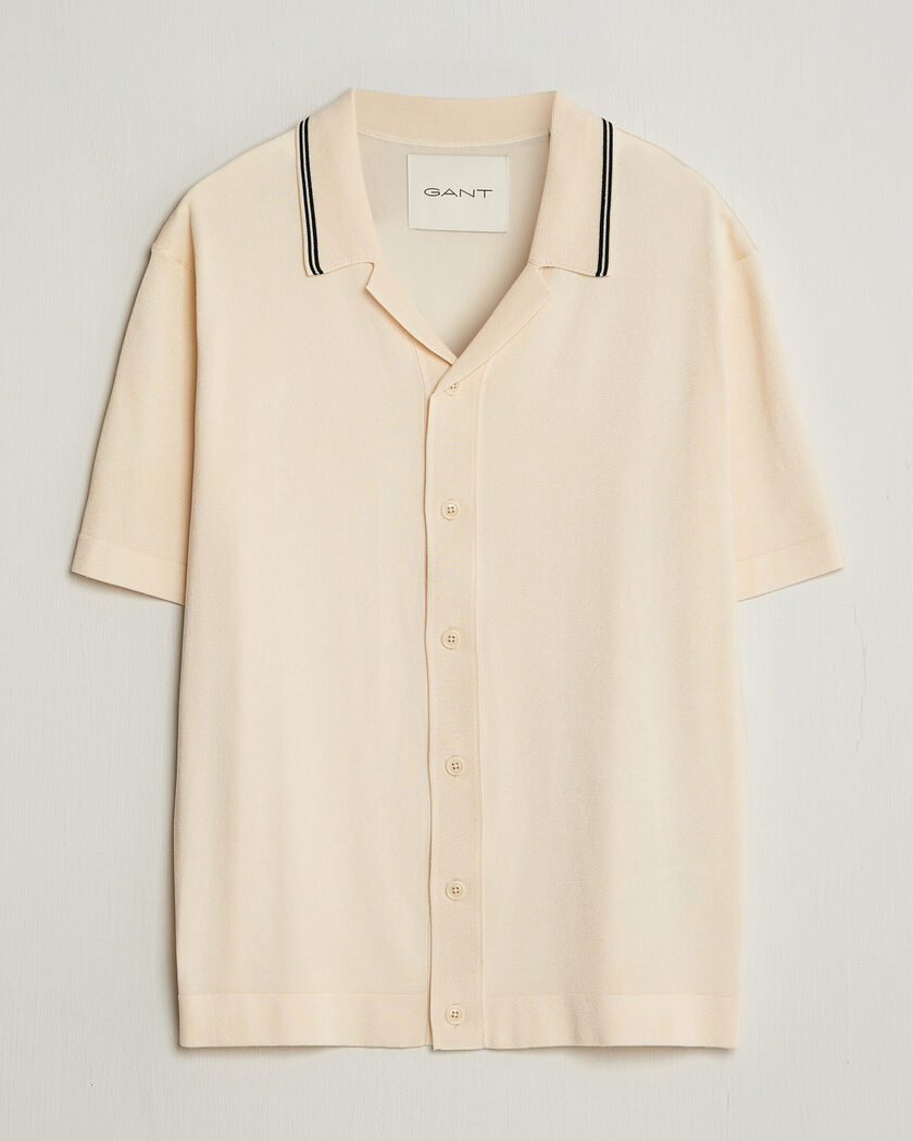 Gant Knitted Resort Collar Shirt Creamed White – Weiß
