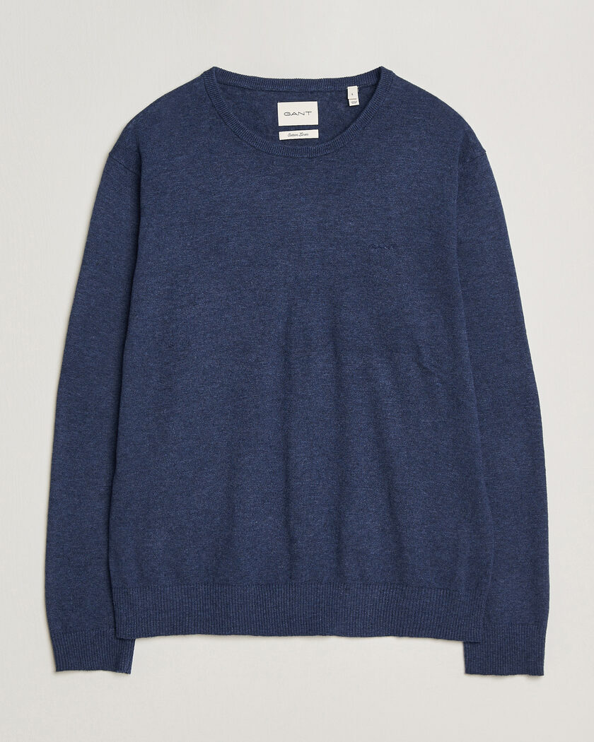 GANT Cotton/Linen Slub Knitted Sweater Dark Indigo Melange – Blau