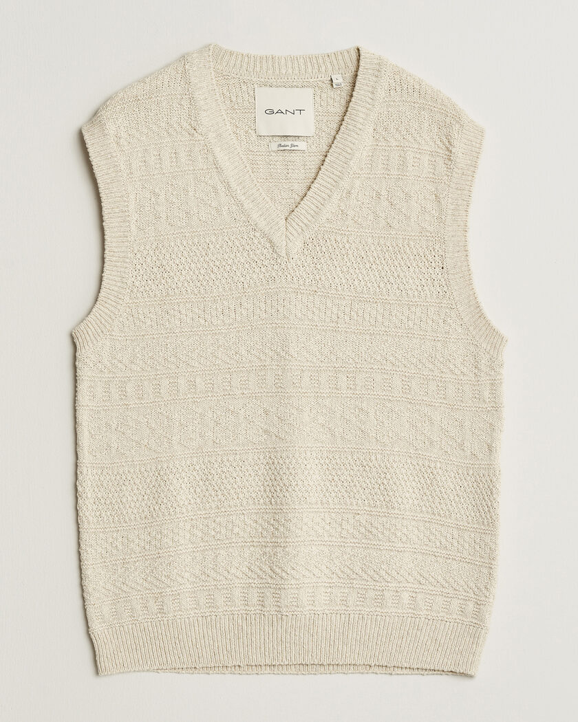 GANT Cotton/Linen Textured Vest Creamed White – Weiß
