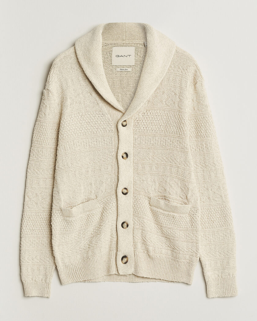 GANT Cotton/Linen Textured Cardigan Creamed White – Weiß