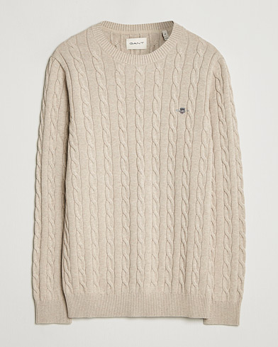 GANT Cotton Cable Crew Neck Pullover Oat Melange – Beige