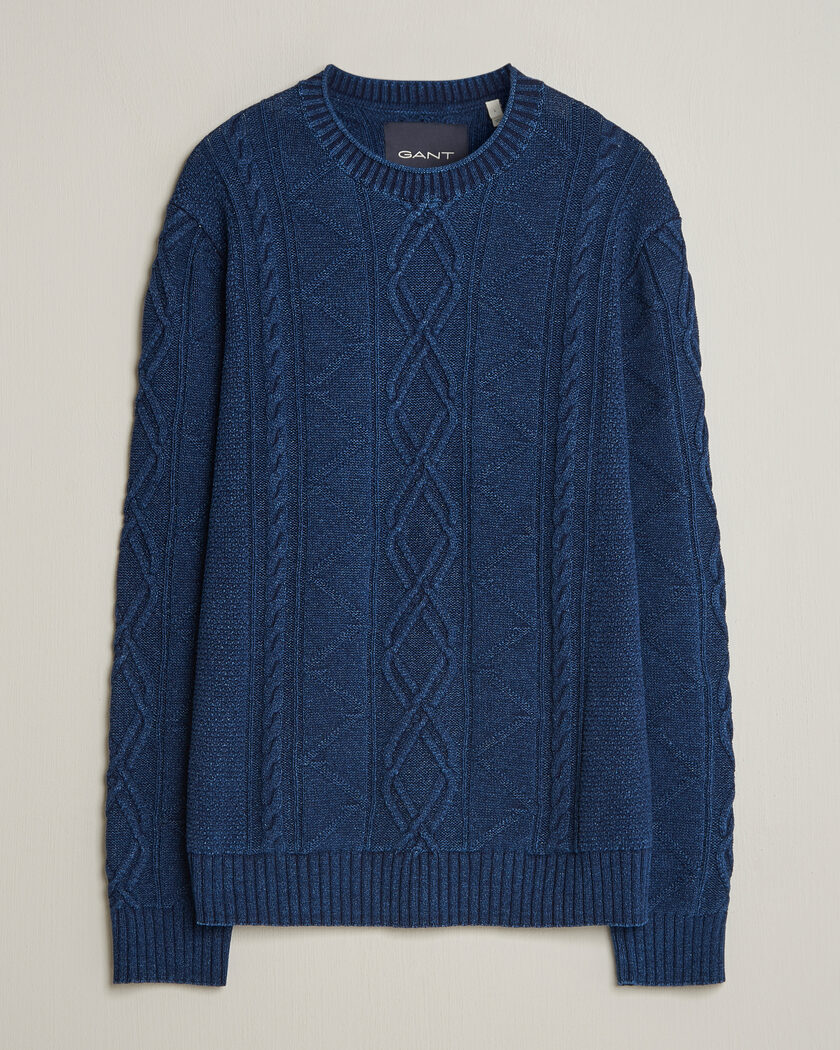 GANT Indigo Aran Knitted Sweater Rich Navy – Blau