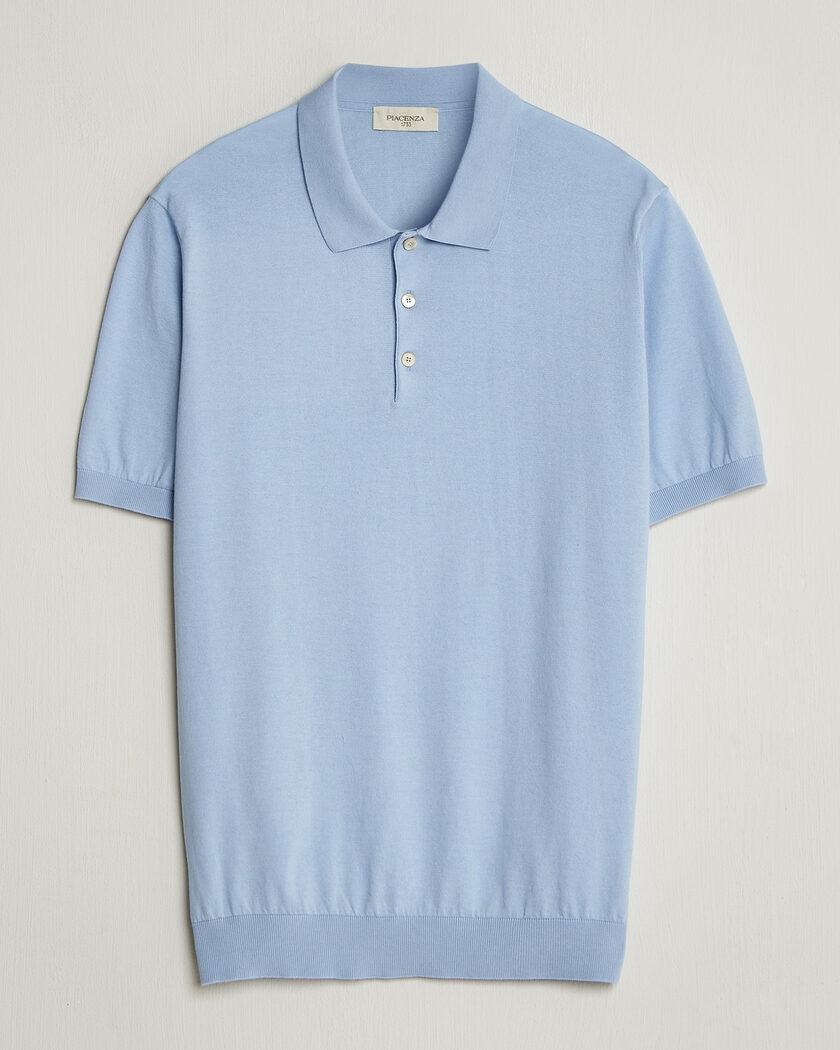 Piacenza Cashmere Short Sleeve Knitted Polo Light Blue – Blau
