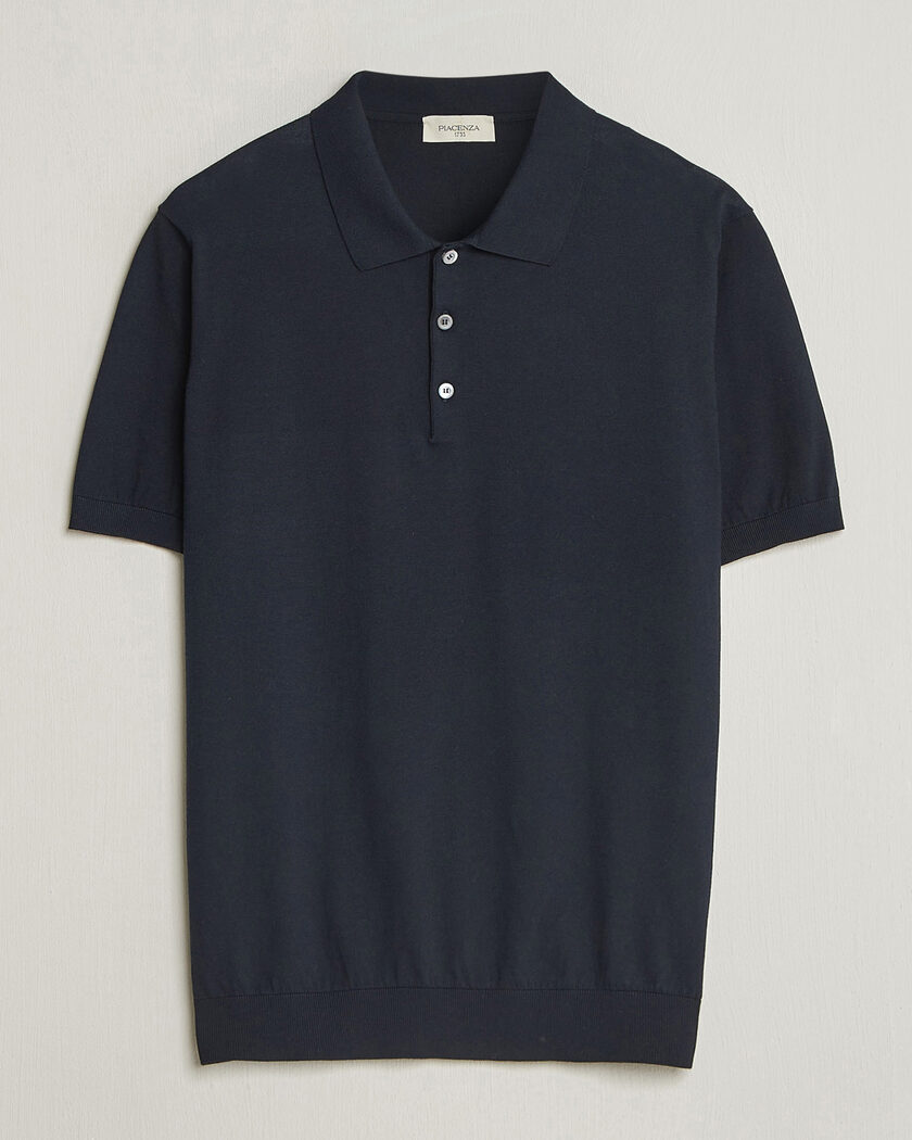Piacenza Cashmere Short Sleeve Knitted Polo Navy – Blau