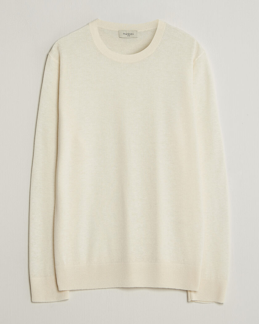 Piacenza Cashmere Soft Silk/Cashmere Crew Neck Off White – Weiß