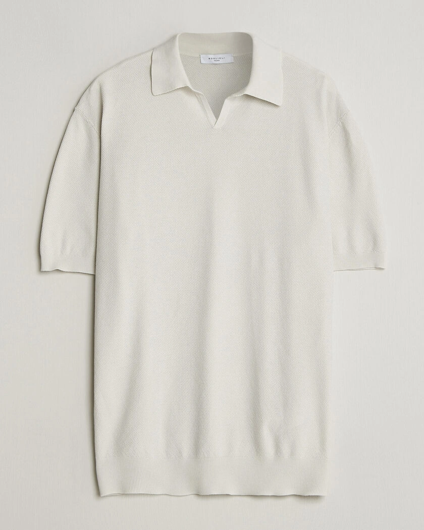 Boglioli Short Sleeve Polo Piquet Off White – Weiß