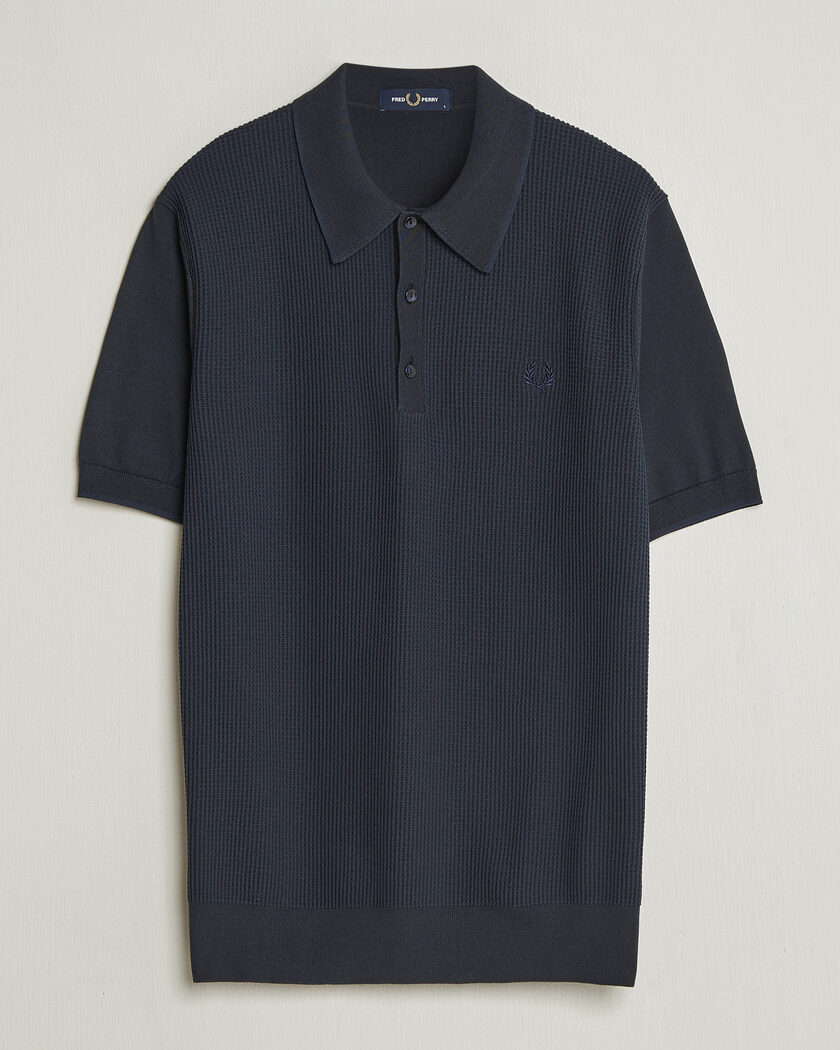 Fred Perry Waffle Knitted Polo Navy – Blau