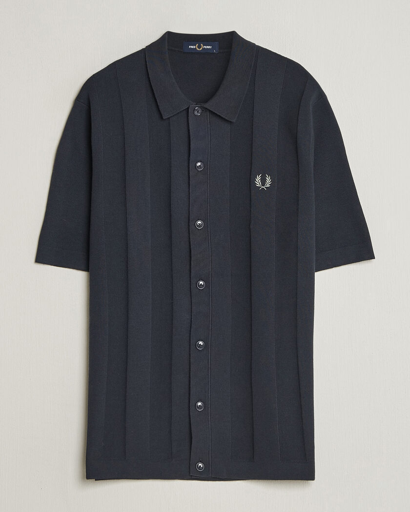 Fred Perry Tonal Vertical Striped Knitted Shirt Navy – Blau