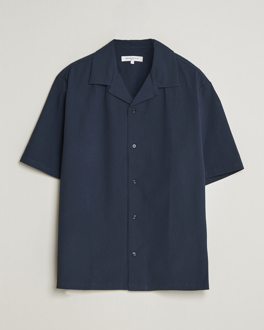 Maison Kitsuné Seersucker Resort Shirt Navy – Blau
