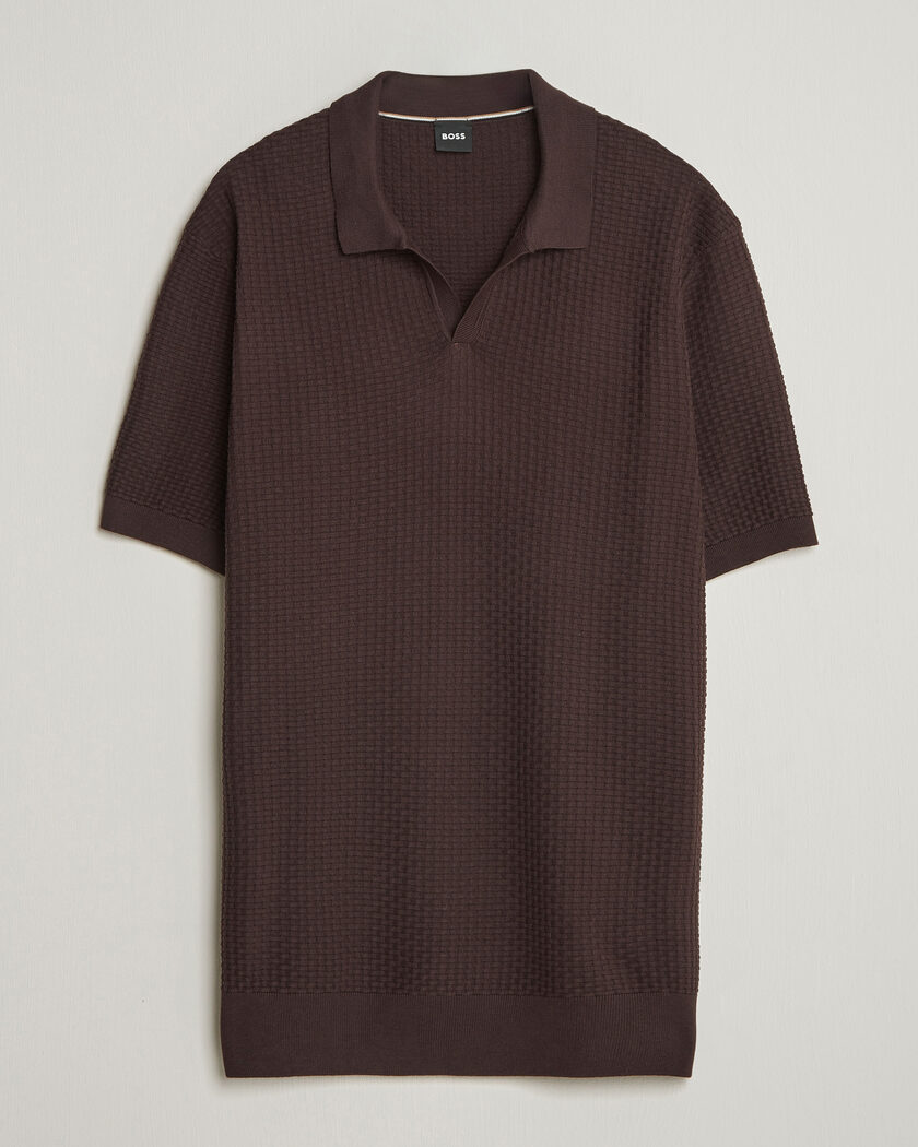 BOSS BLACK Natalo Structured Knitted Polo Dark Brown – Braun