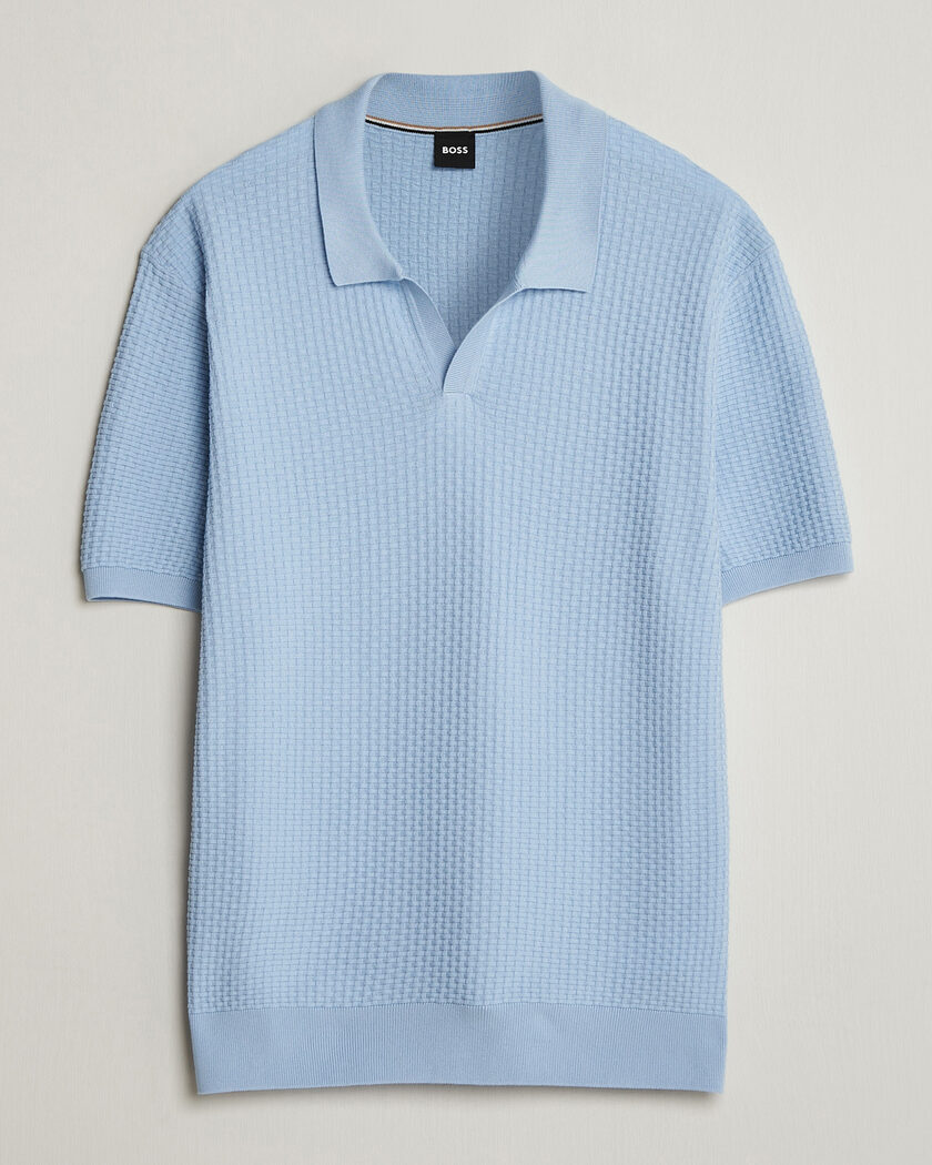 BOSS BLACK Natalo Structured Knitted Polo Light Blue – Blau