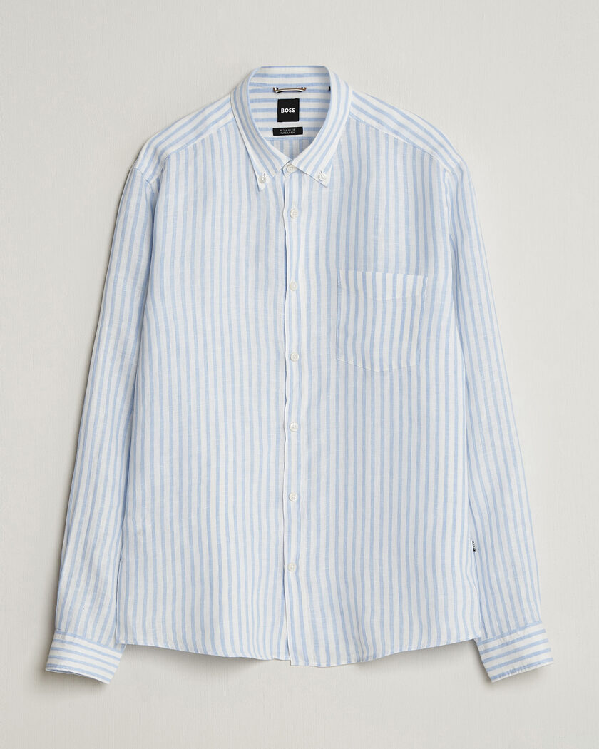 BOSS BLACK Liam Striped Linen Shirt Light Blue – Blau