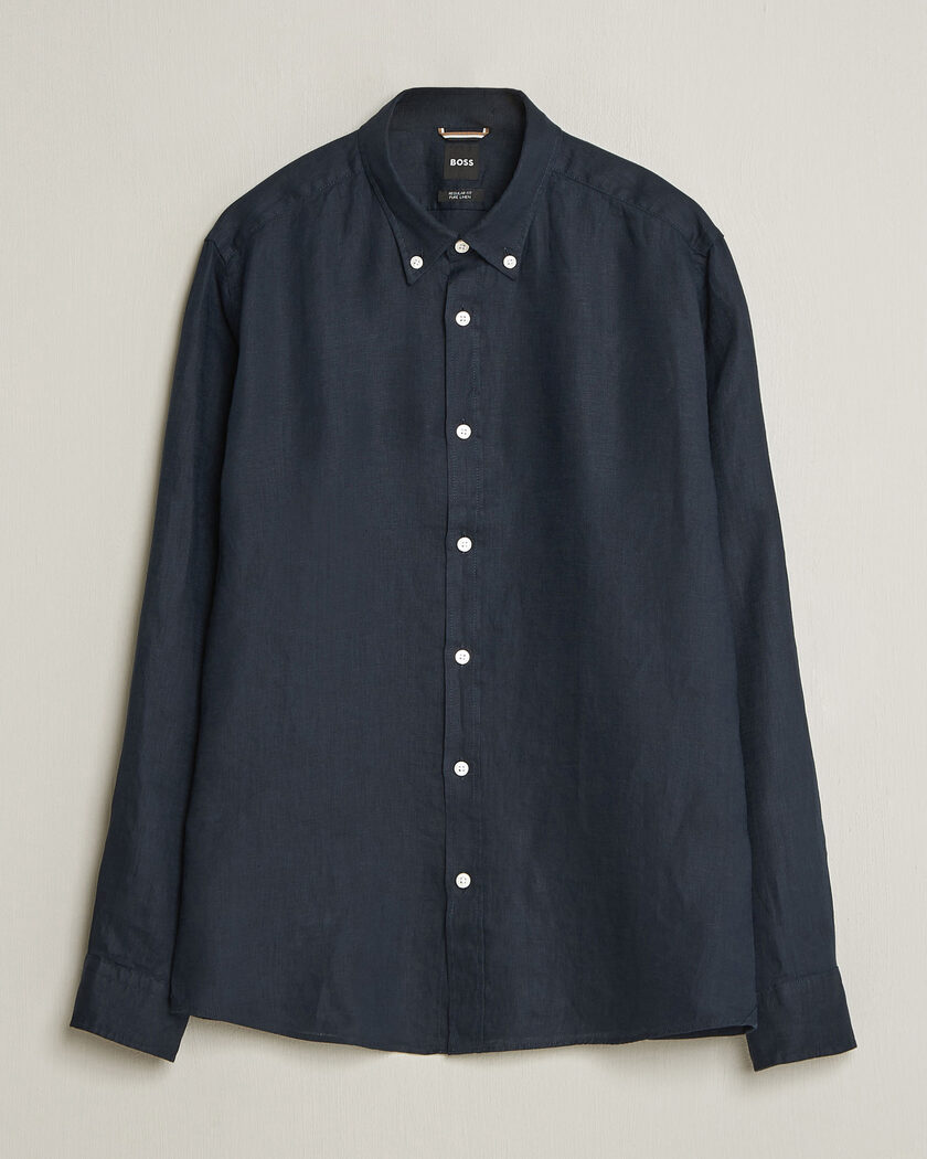 BOSS BLACK Liam Linen Shirt Dark Blue – Blau