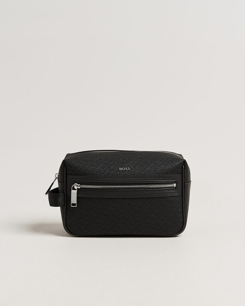 BOSS BLACK Daxter Monogram Leather Washbag Black – Schwarz
