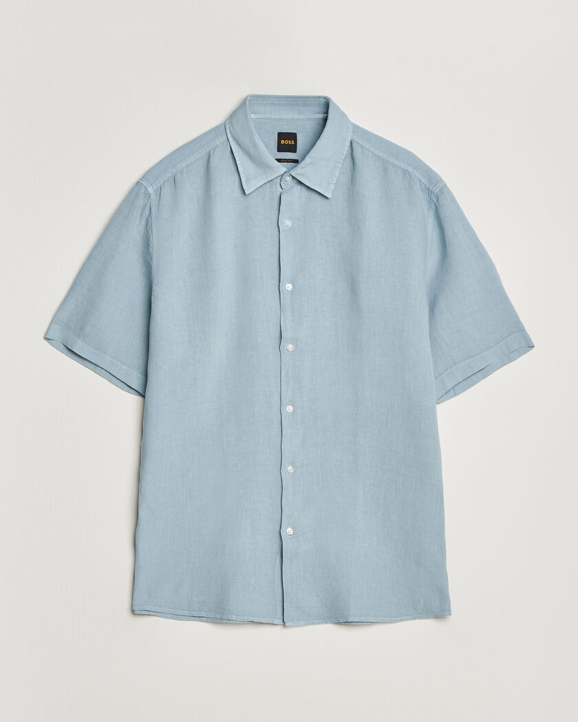 BOSS ORANGE Rash Linen Short Sleeve Shirt Light Blue – Blau