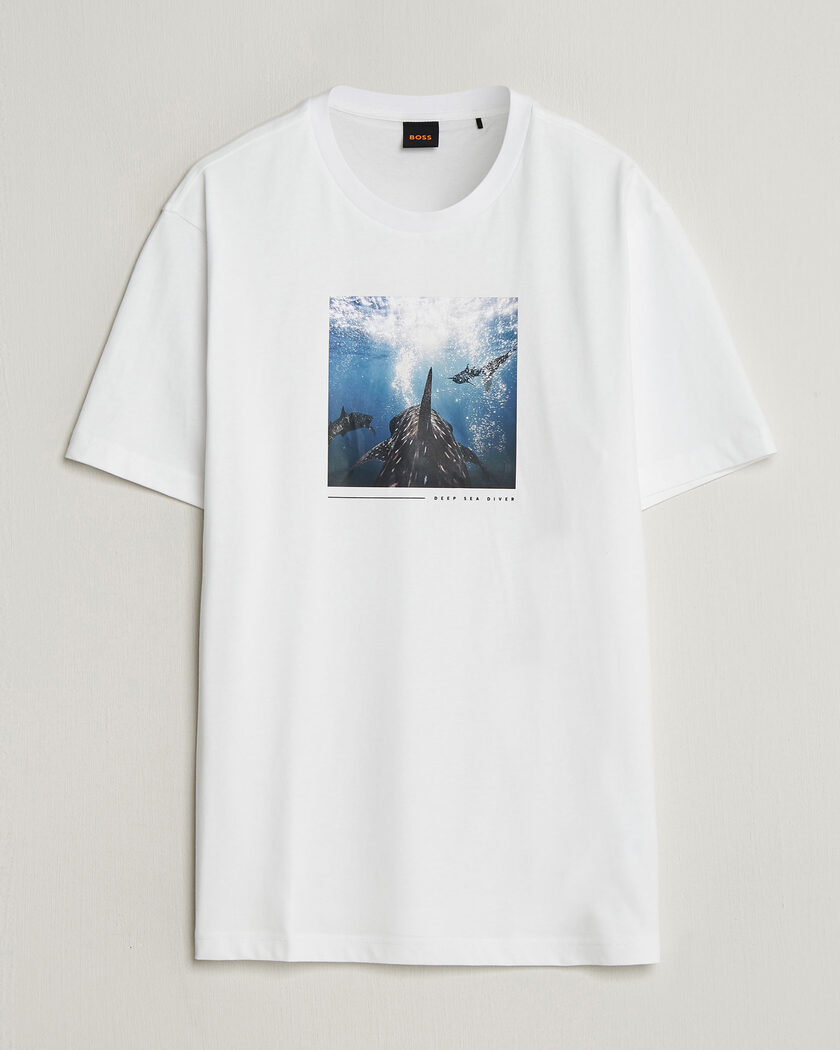 BOSS ORANGE Creature Printed Crew Neck T-Shirt Natural – Weiß