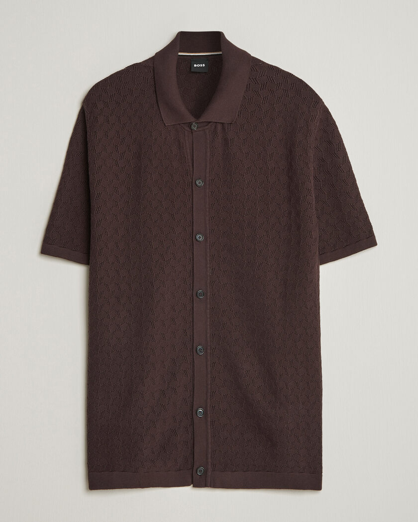 BOSS BLACK Nappo Knitted Short Sleeve Shirt Dark Brown – Braun