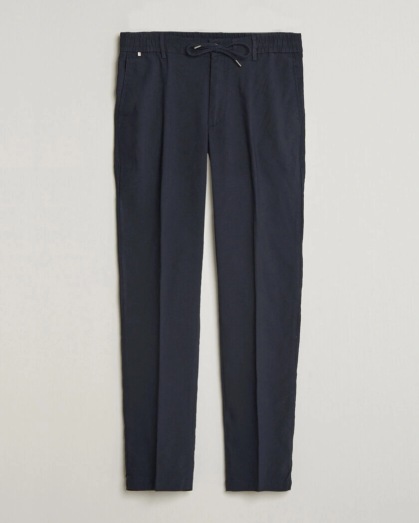 BOSS BLACK Kane Linen Drawstring Trousers Dark Blue – Blau