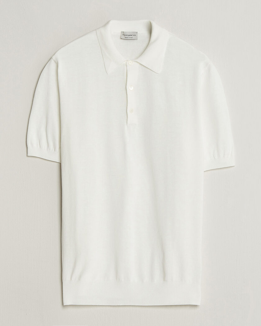 Morgano Knitted Cotton Crepe Polo Latte – Weiß