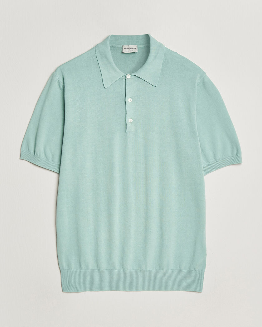 Morgano Knitted Cotton Crepe Polo Light Green – Grün