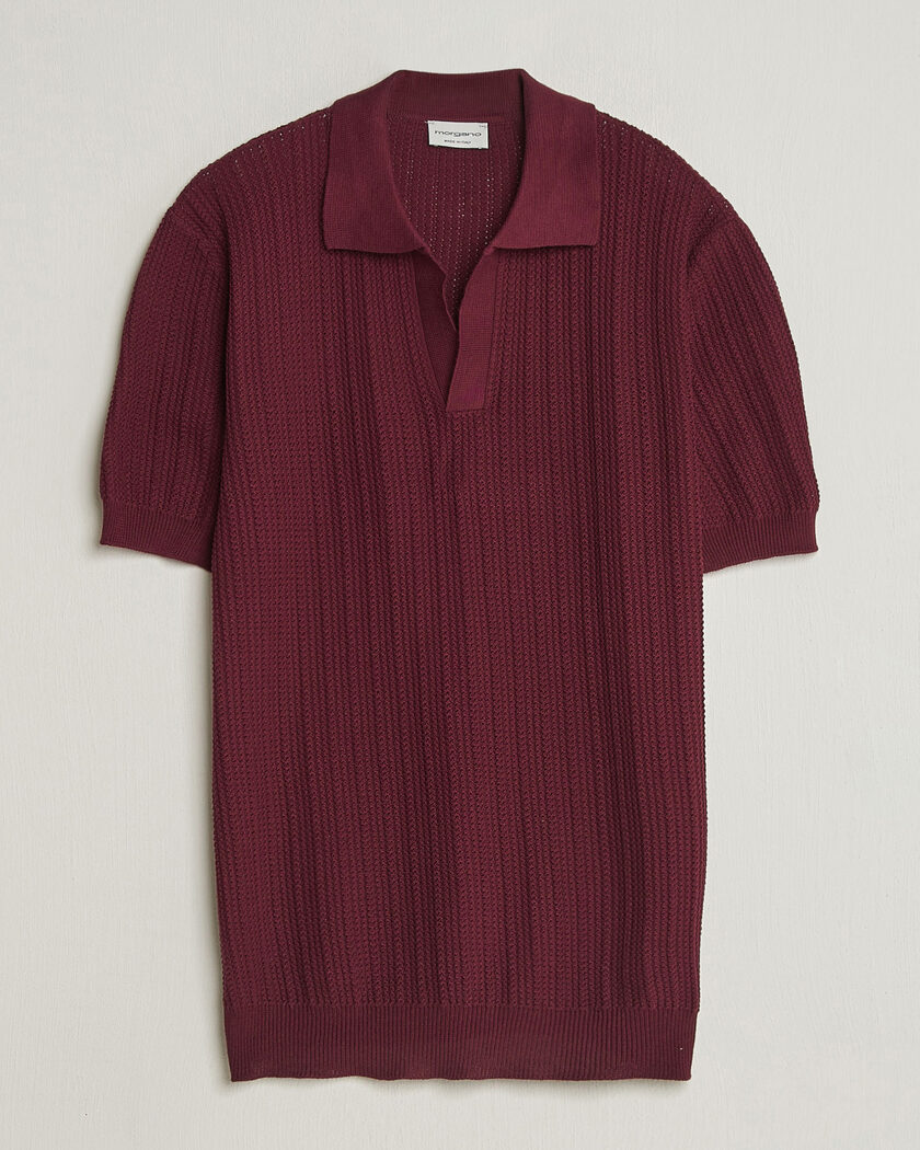 Morgano Structured Knitted Polo Burgundy – Rot