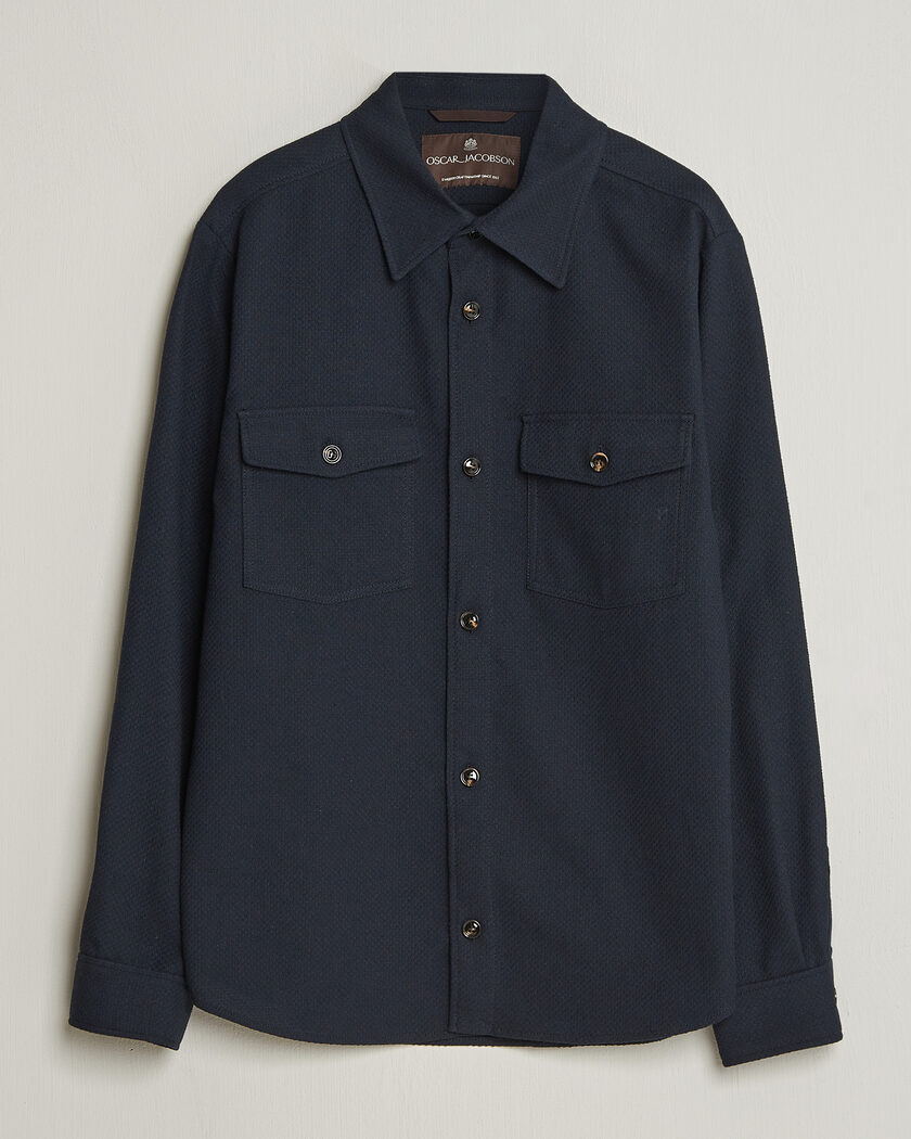 Oscar Jacobson Magnus Structure Cotton Overshirt Navy – Blau