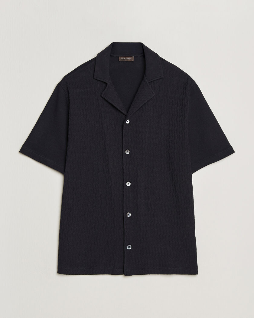 Oscar Jacobson Kirk Knitted Short Sleeve Shirt Navy – Blau
