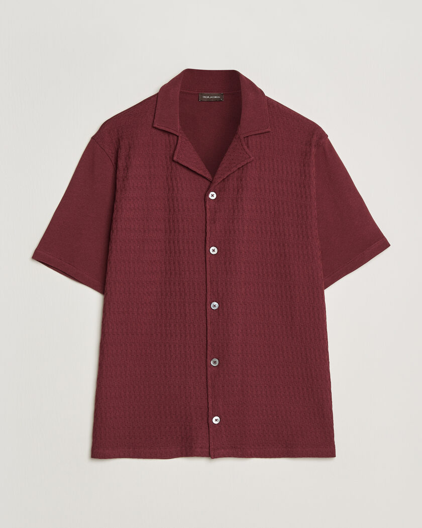 Oscar Jacobson Kirk Knitted Short Sleeve Shirt Wine Red – Rot