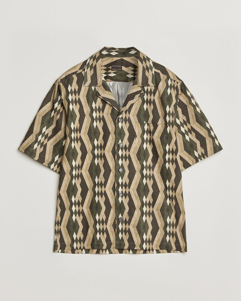 Oscar Jacobson Reg Fit Cuban Printed Short Sleeve Shirt Olive – Grün