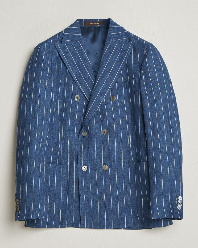 Oscar Jacobson Farrys Patch Striped Linen Blazer Blue – Blau