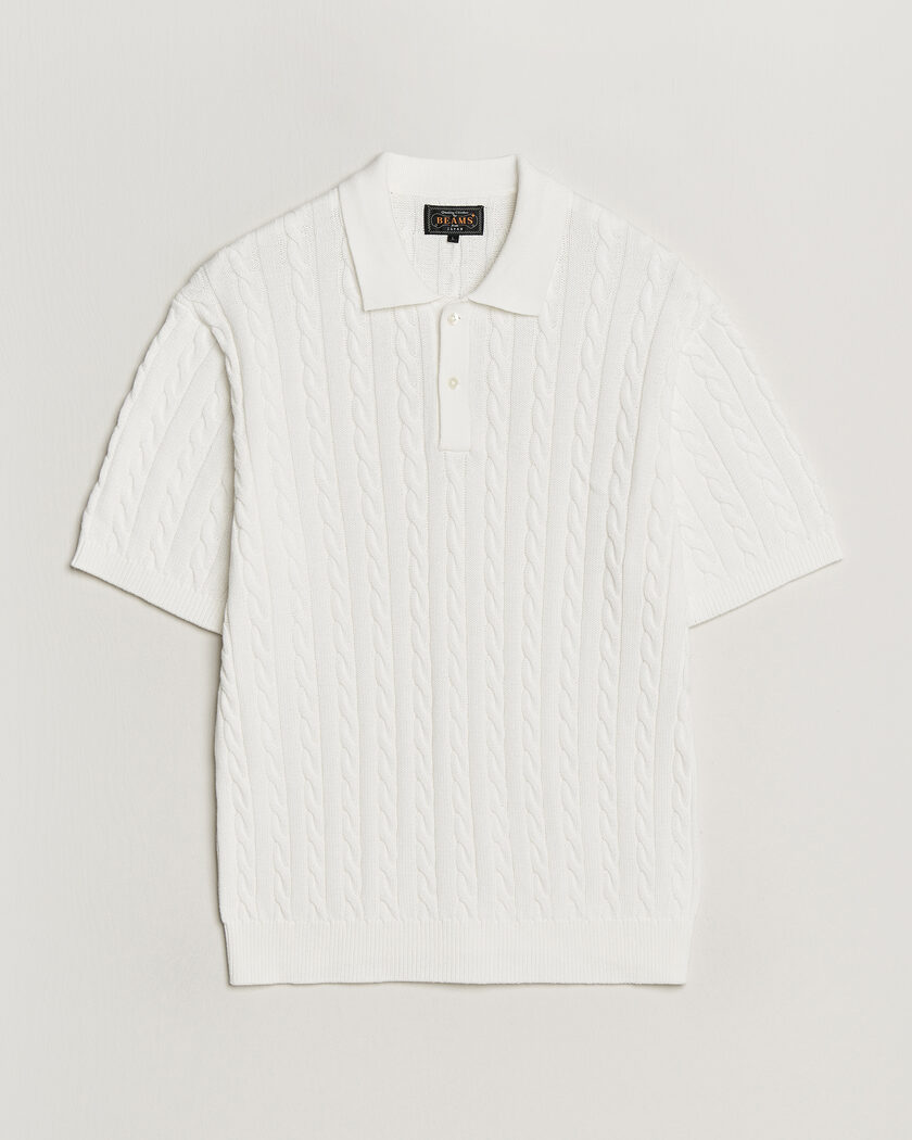 BEAMS PLUS Short Sleeve Cable Polo White – Weiß