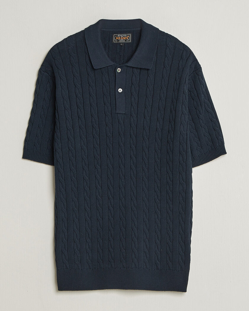 BEAMS PLUS Short Sleeve Cable Polo Navy – Blau
